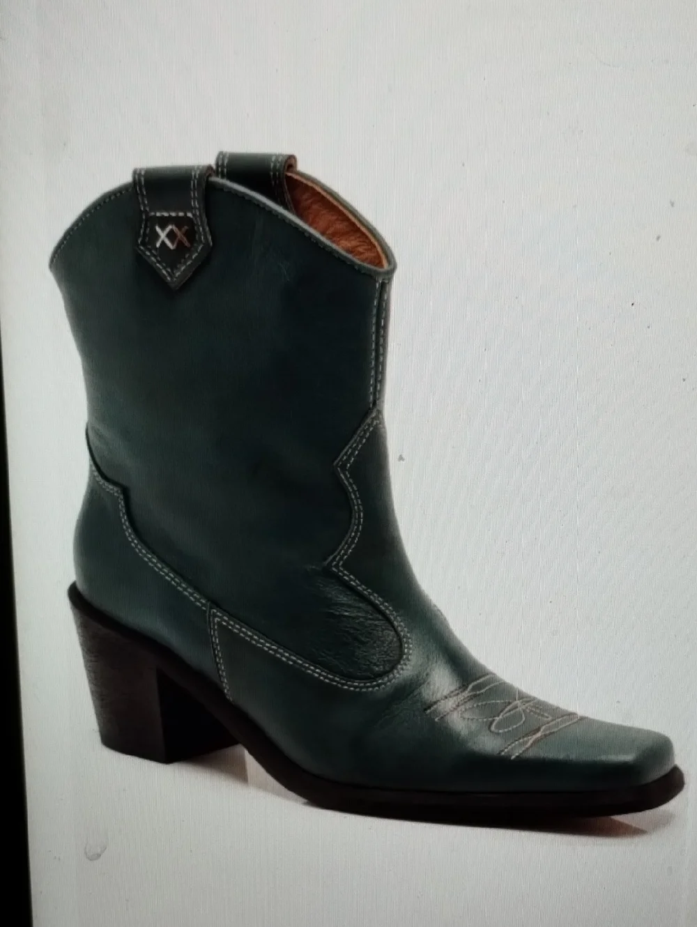 Free People Wandering Western Cowboy Boots Green Leather 7 Like New - Picture 4 of 12